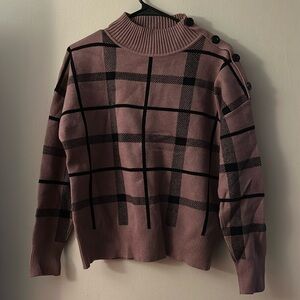Tahari Large Purple and Black Plaid Mock Neck Sweater- medium to heavy weight